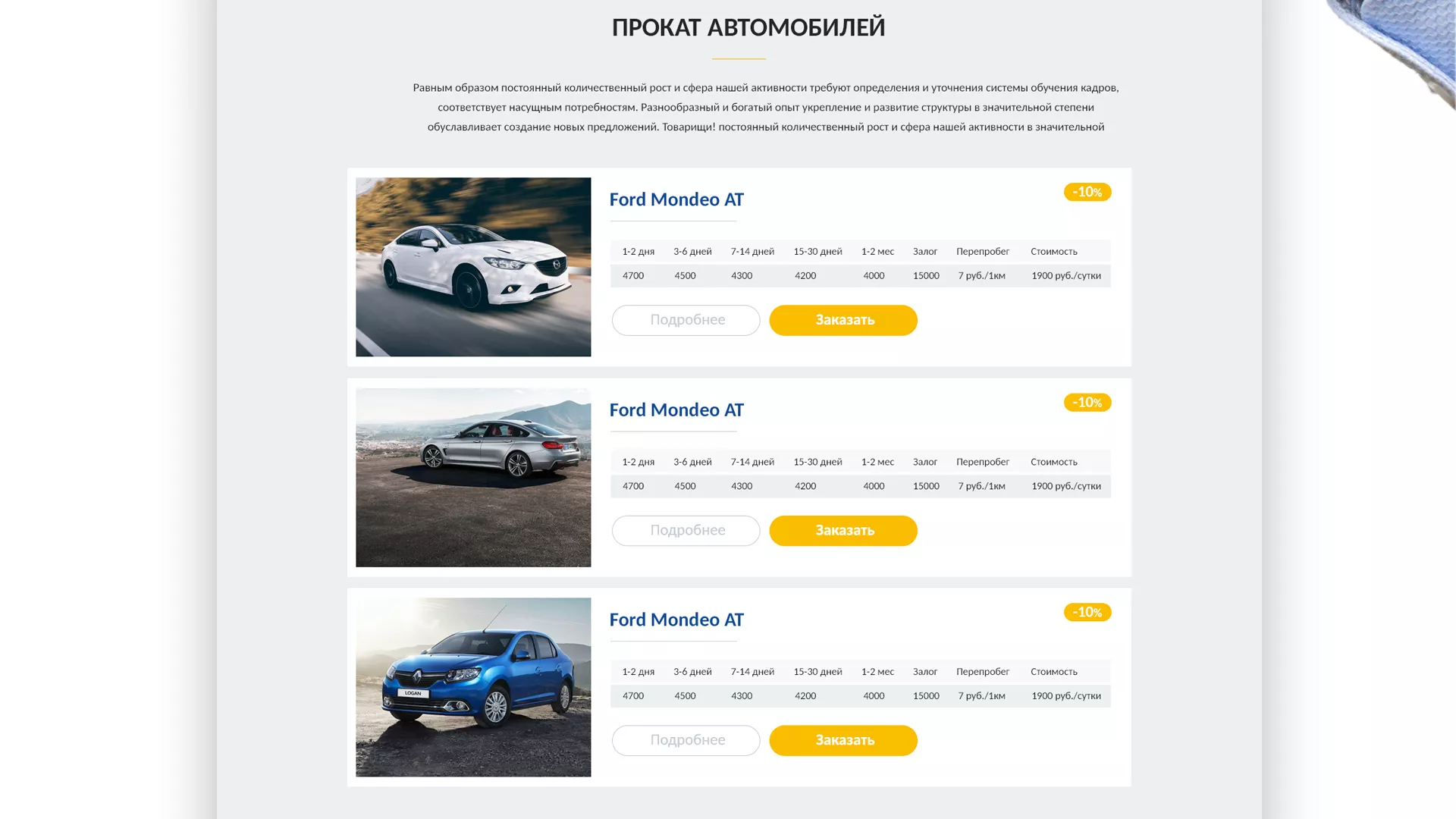 Разработка сайта для проката автомобилей в Черкесске